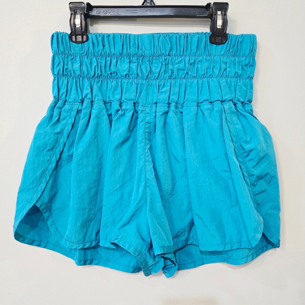 Free People Movement The Way Home Shorts Blue High Waisted Smocked Size M